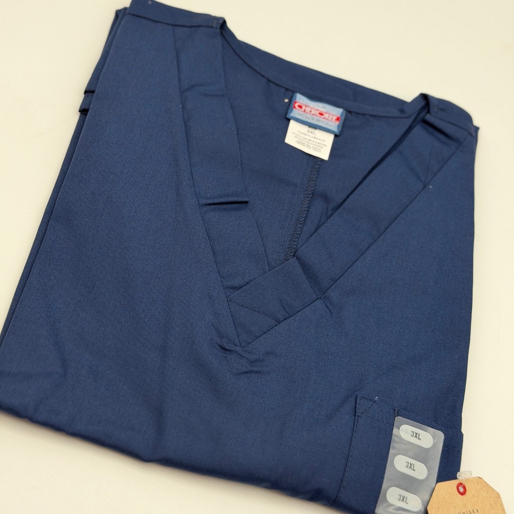 Cherokee Workwear Originals Unisex Navy Blue V-Neck Scrub Top 4777 3XL NWT‎